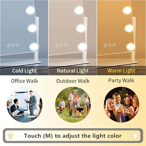 Lighted Vanity Mirror with Dimmable Bulbs and 360° Rotation detail