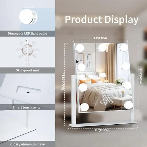 Lighted Vanity Mirror with Dimmable Bulbs and 360° Rotation features