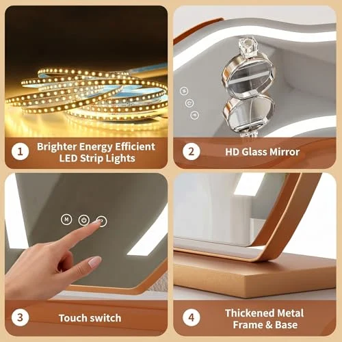 Makeup Mirror with Lights – Dimmable 360° Touch Vanity Mirror features