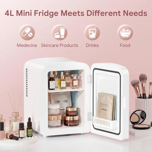 Mini Makeup Fridge with LED Mirror for Skincare and Cosmetics detail