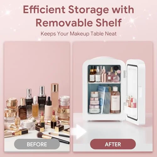 Mini Makeup Fridge with LED Mirror for Skincare and Cosmetics results