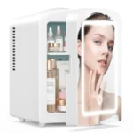 Mini Makeup Fridge with LED Mirror for Skincare and Cosmetics