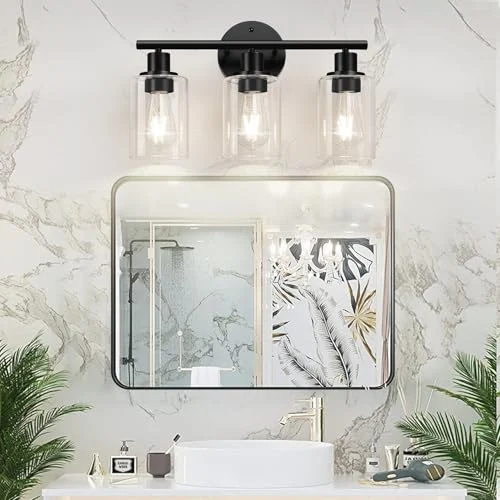 Modern Black Bathroom Light Fixtures with Clear Glass Shades results