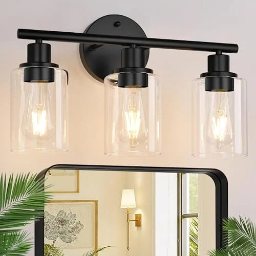 Modern Black Bathroom Light Fixtures with Clear Glass Shades review