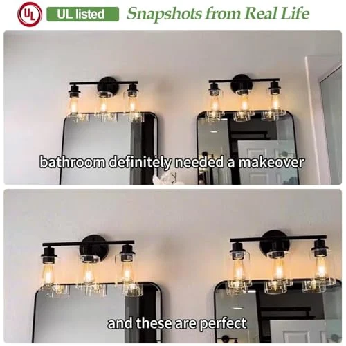 Modern Black Bathroom Light Fixtures with Clear Glass Shades showcase