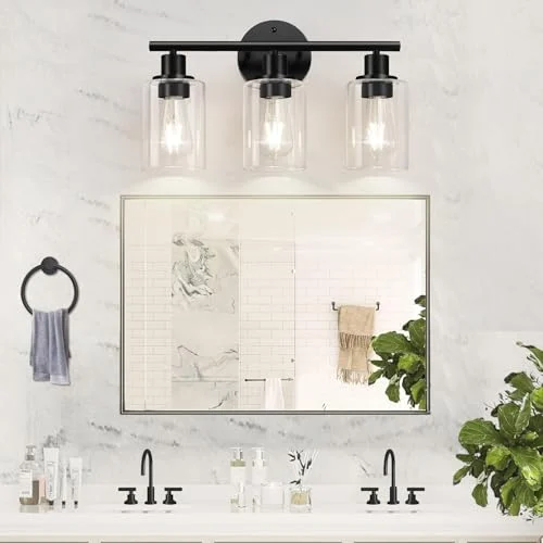 Modern Black Bathroom Light Fixtures with Clear Glass Shades unboxing