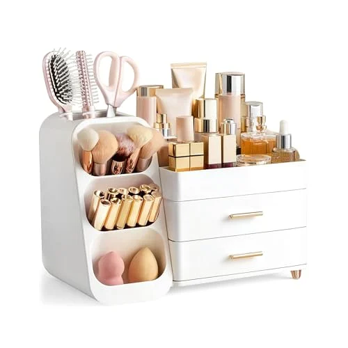 Plastic Makeup Organizer with Brush Holder for Easy Skincare Storage review