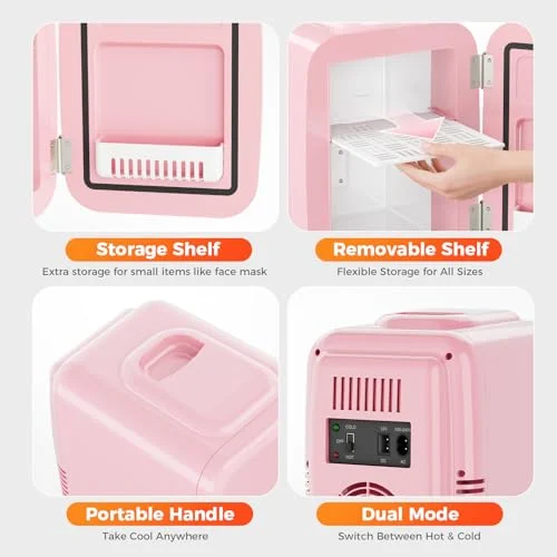 Portable Mini Fridge for Skincare and Drinks in Pink features
