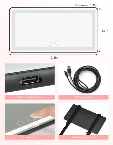 Rechargeable Car Sun Visor Makeup Mirror with Dimmable LEDs results
