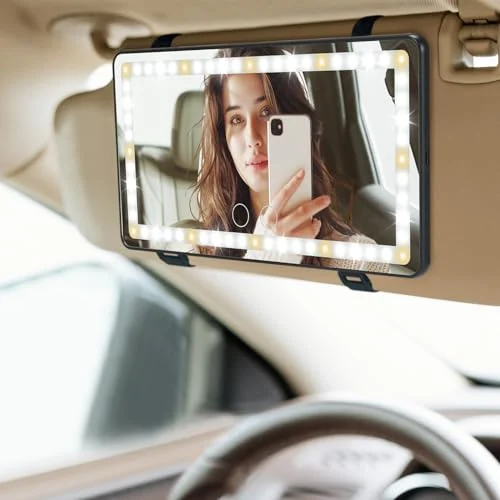 Rechargeable Car Sun Visor Makeup Mirror with Dimmable LEDs review