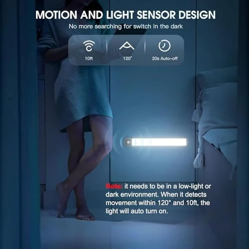 Rechargeable Under Cabinet Motion Sensor Lights for Kitchen and Stairs features