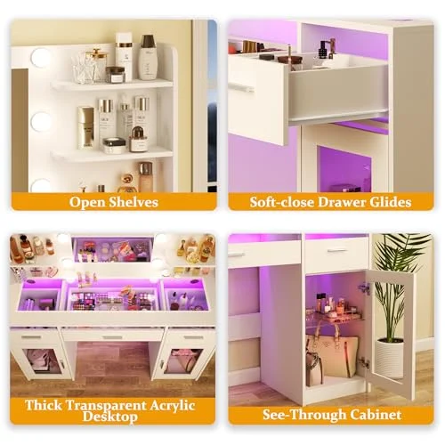 RGB Makeup Vanity Desk with Mirror, Drawers, and Power Outlet results