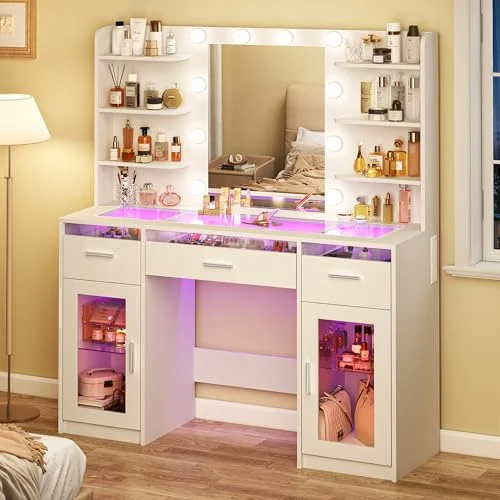 RGB Makeup Vanity Desk with Mirror, Drawers, and Power Outlet review