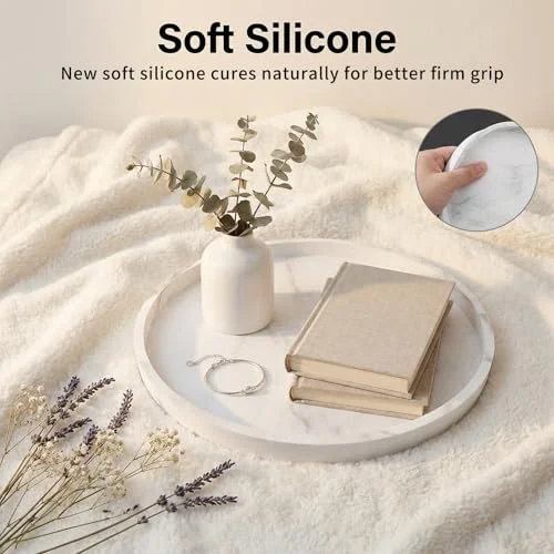 Round White Marble Silicone Vanity Tray – Non-Slip Bathroom Organizer detail