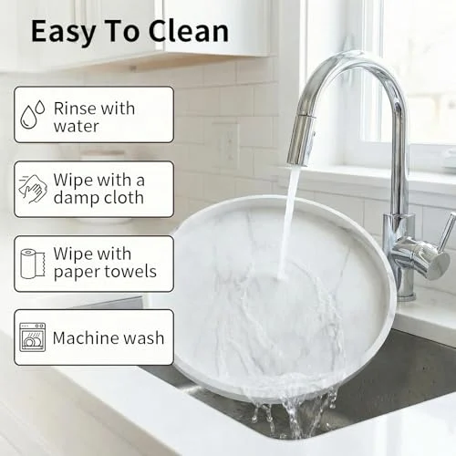 Round White Marble Silicone Vanity Tray – Non-Slip Bathroom Organizer features