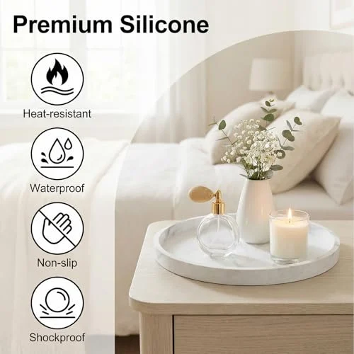 Round White Marble Silicone Vanity Tray – Non-Slip Bathroom Organizer showcase