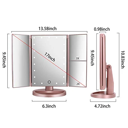 Tri-Fold Dresser Mirror with LED Lights and Multiple Magnifications detail