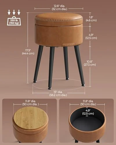 VASAGLE EKHO Storage Ottoman – Mid-Century Modern Vanity Chair showcase
