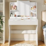 White Makeup Vanity Desk with Storage Drawer and Power Outlet