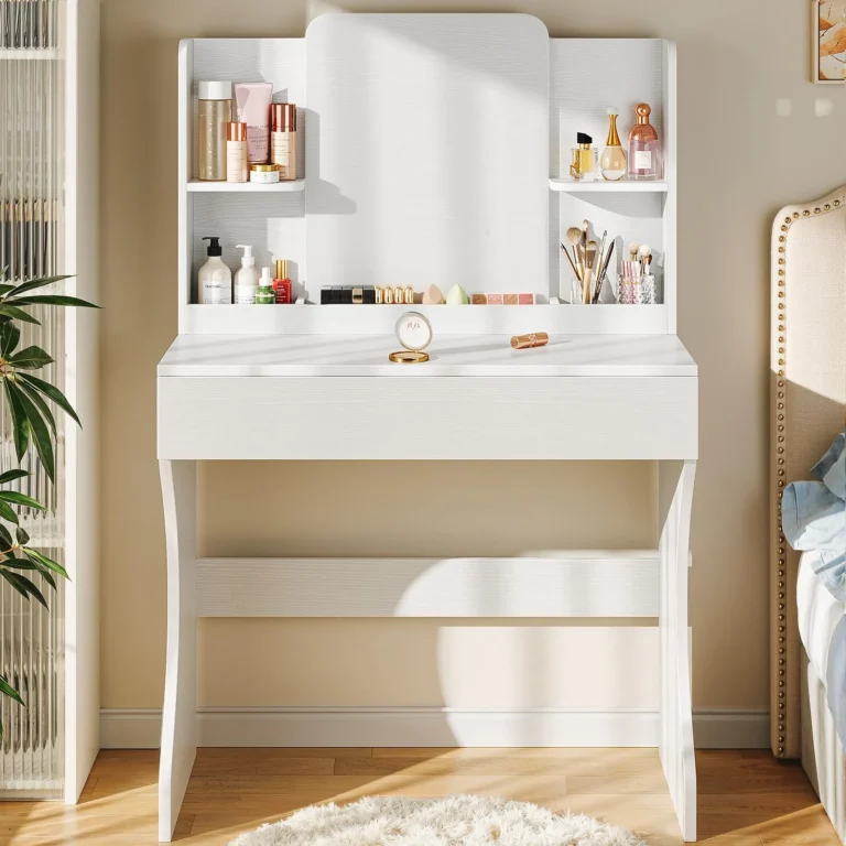White Makeup Vanity Desk with Storage Drawer and Power Outlet review