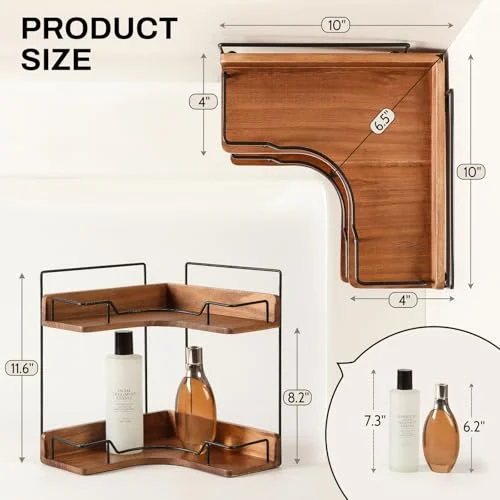 Wooden 2-Tier Bathroom Counter Organizer for Skincare and Makeup detail