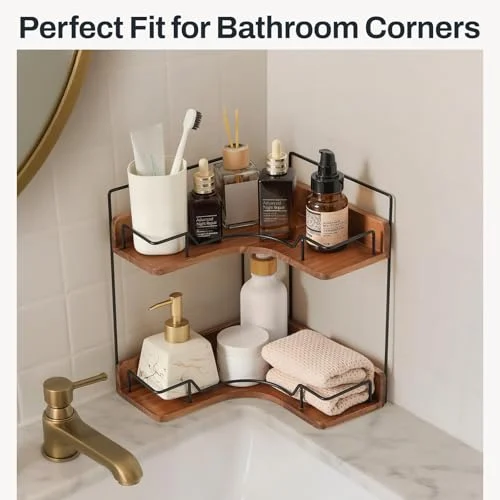 Wooden 2-Tier Bathroom Counter Organizer for Skincare and Makeup features