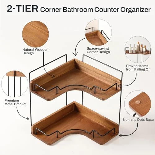 Wooden 2-Tier Bathroom Counter Organizer for Skincare and Makeup showcase