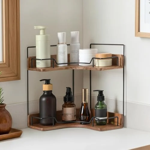 Wooden 2-Tier Bathroom Counter Organizer for Skincare and Makeup unboxing