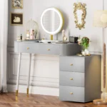36-Inch Gray Vanity Desk with Mirror and 3 Light Modes