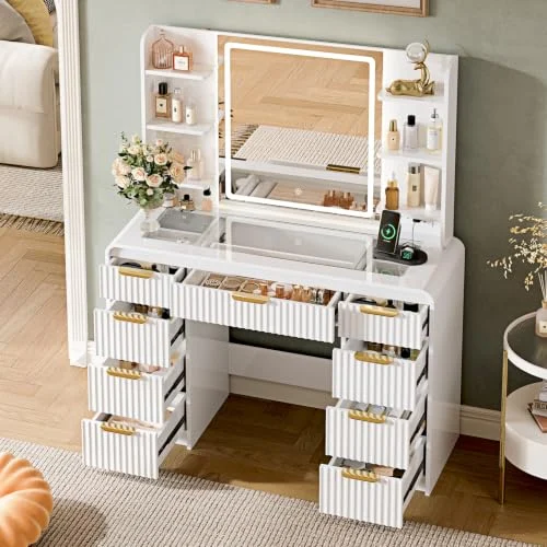 43-Inch Makeup Vanity with Adjustable Light and 9 Storage Spaces detail