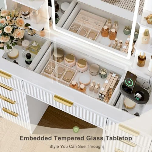 43-Inch Makeup Vanity with Adjustable Light and 9 Storage Spaces results