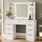 43-Inch Makeup Vanity with Adjustable Light and 9 Storage Spaces