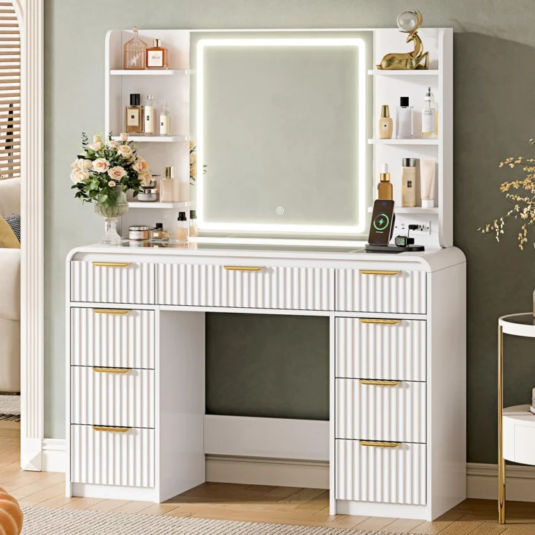 43-Inch Makeup Vanity with Adjustable Light and 9 Storage Spaces review
