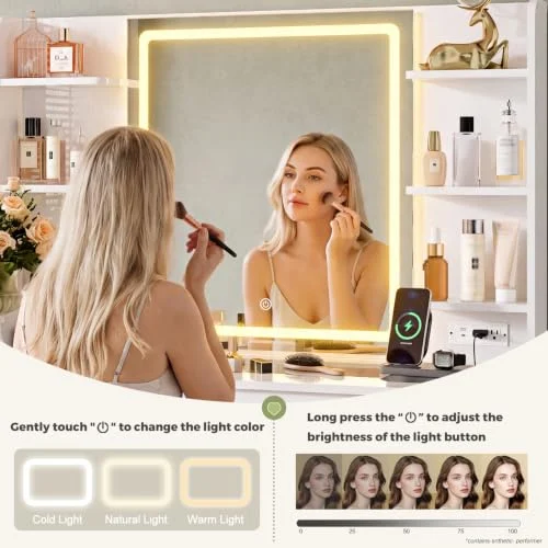 43-Inch Makeup Vanity with Adjustable Light and 9 Storage Spaces showcase