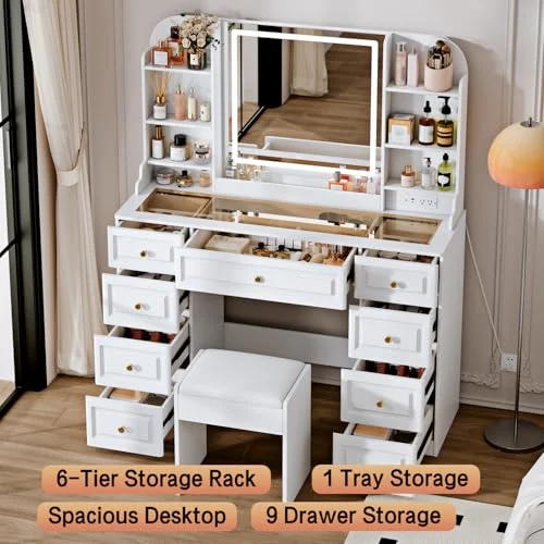 43-Inch Vanity Desk with Lights and Storage for Effective Organization detail