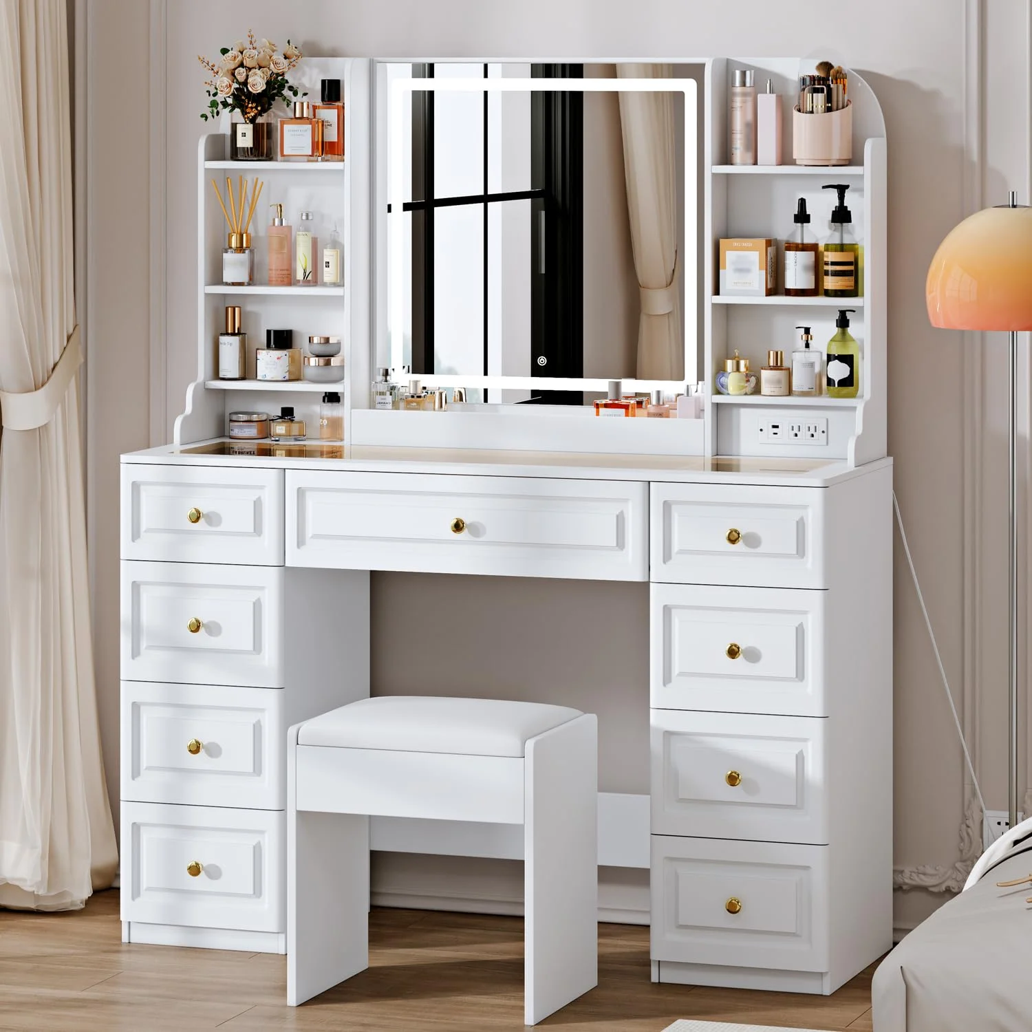 43-Inch Vanity Desk with Lights and Storage for Effective Organization review