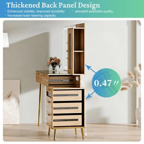 47-Inch Modern Vanity Desk with Lights and Charging Station detail