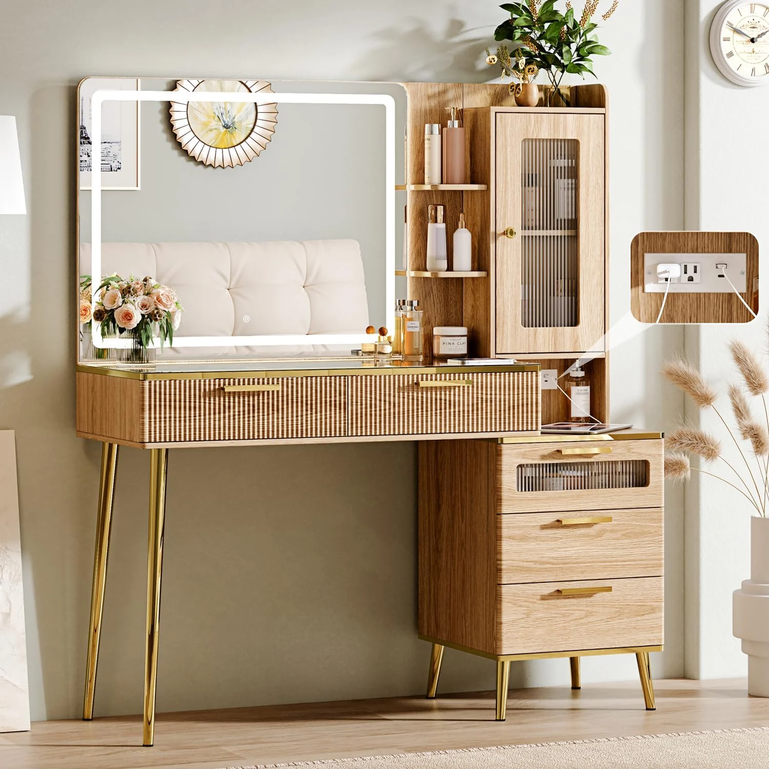 47-Inch Modern Vanity Desk with Lights and Charging Station review