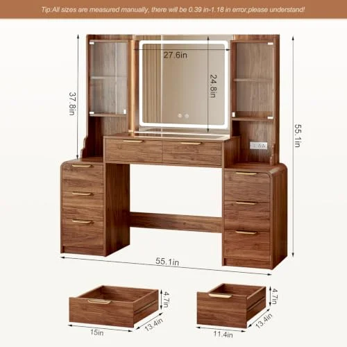 55-Inch Makeup Vanity with Mirror and RGB Lighting for Bedrooms showcase