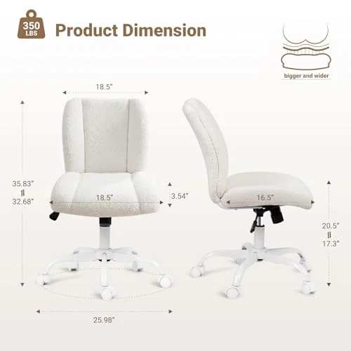 Armless Adjustable Vanity Chair with Lumbar Support for Small Spaces detail