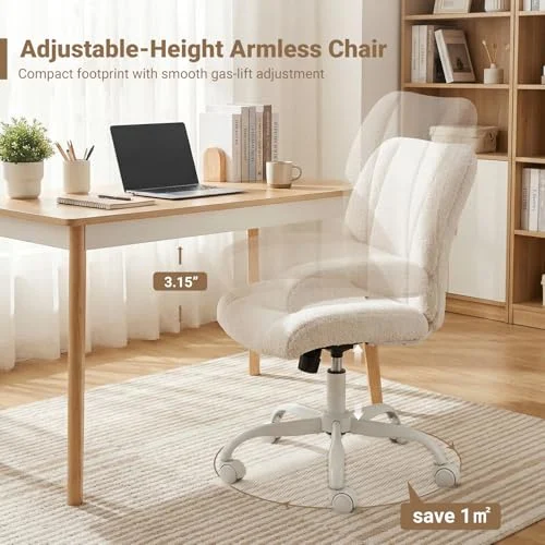 Armless Adjustable Vanity Chair with Lumbar Support for Small Spaces features