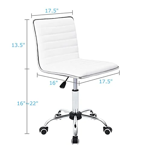 Armless Leather Vanity Chair with Adjustable Height and Wheels detail