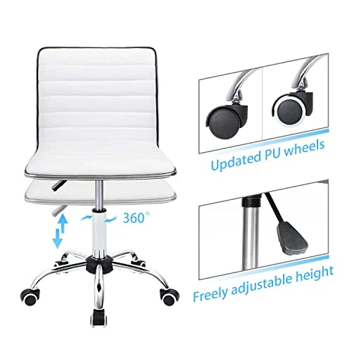 Armless Leather Vanity Chair with Adjustable Height and Wheels showcase