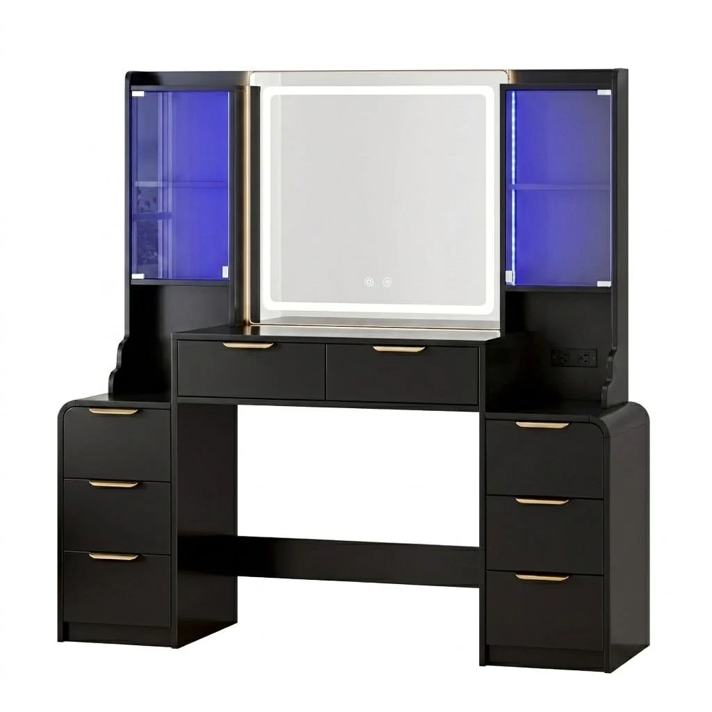 Black 55-Inch Makeup Vanity Desk with Mirror and USB Outlet review