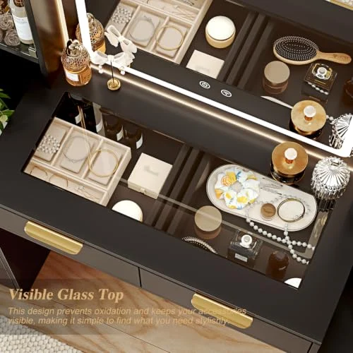 Black 55-Inch Makeup Vanity Desk with Mirror and USB Outlet unboxing