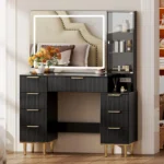 Black Makeup Vanity Table with Mirror and 8 Drawers for Storage