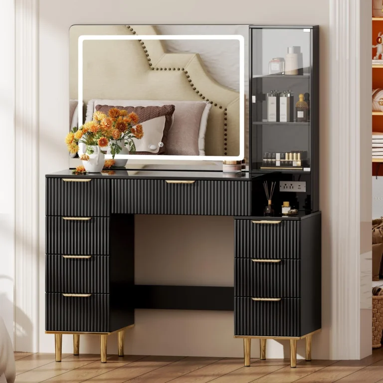 Black Makeup Vanity Table with Mirror and 8 Drawers for Storage review