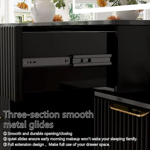 Black Makeup Vanity Table with Mirror and 8 Drawers for Storage unboxing