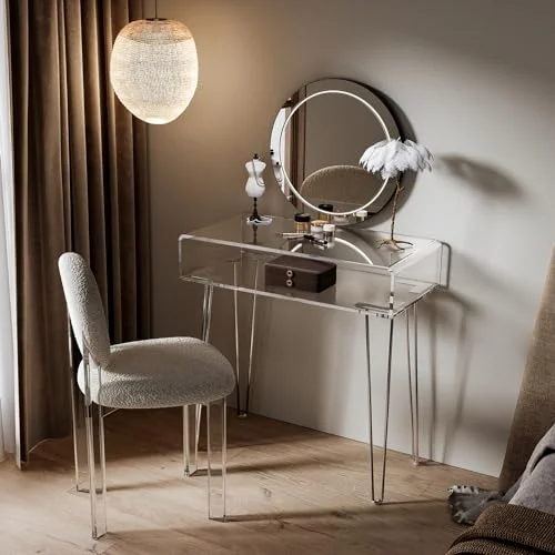 Clear Acrylic Vanity Desk with Metal Legs for Modern Spaces detail