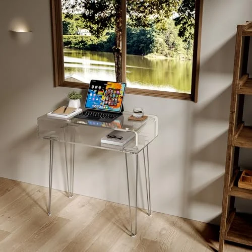 Clear Acrylic Vanity Desk with Metal Legs for Modern Spaces unboxing